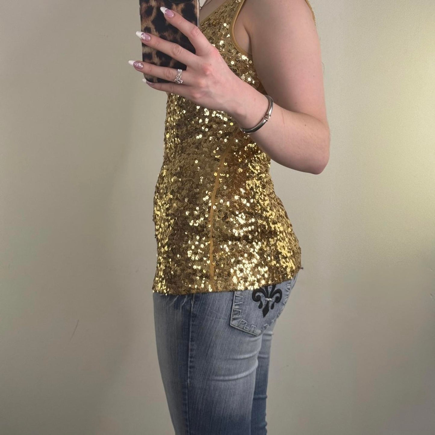 Y2K vintage sequin tank top party embellished fitted longline going out
