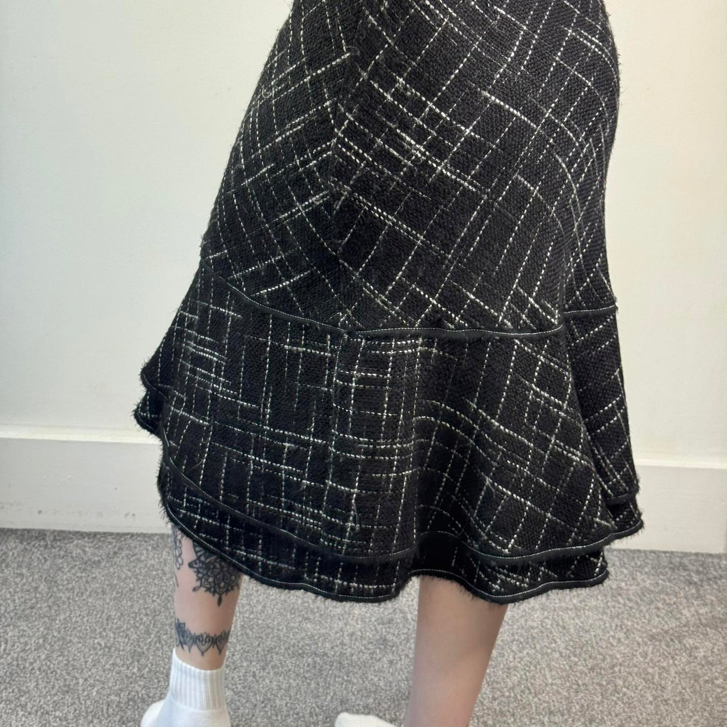 Y2K vintage crisscross pattern tiered midi skirt a line frill hem mid rise