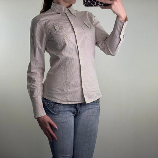 Y2K vintage stretchy button up long sleeve shirt pinstripe tailored cargo pocket