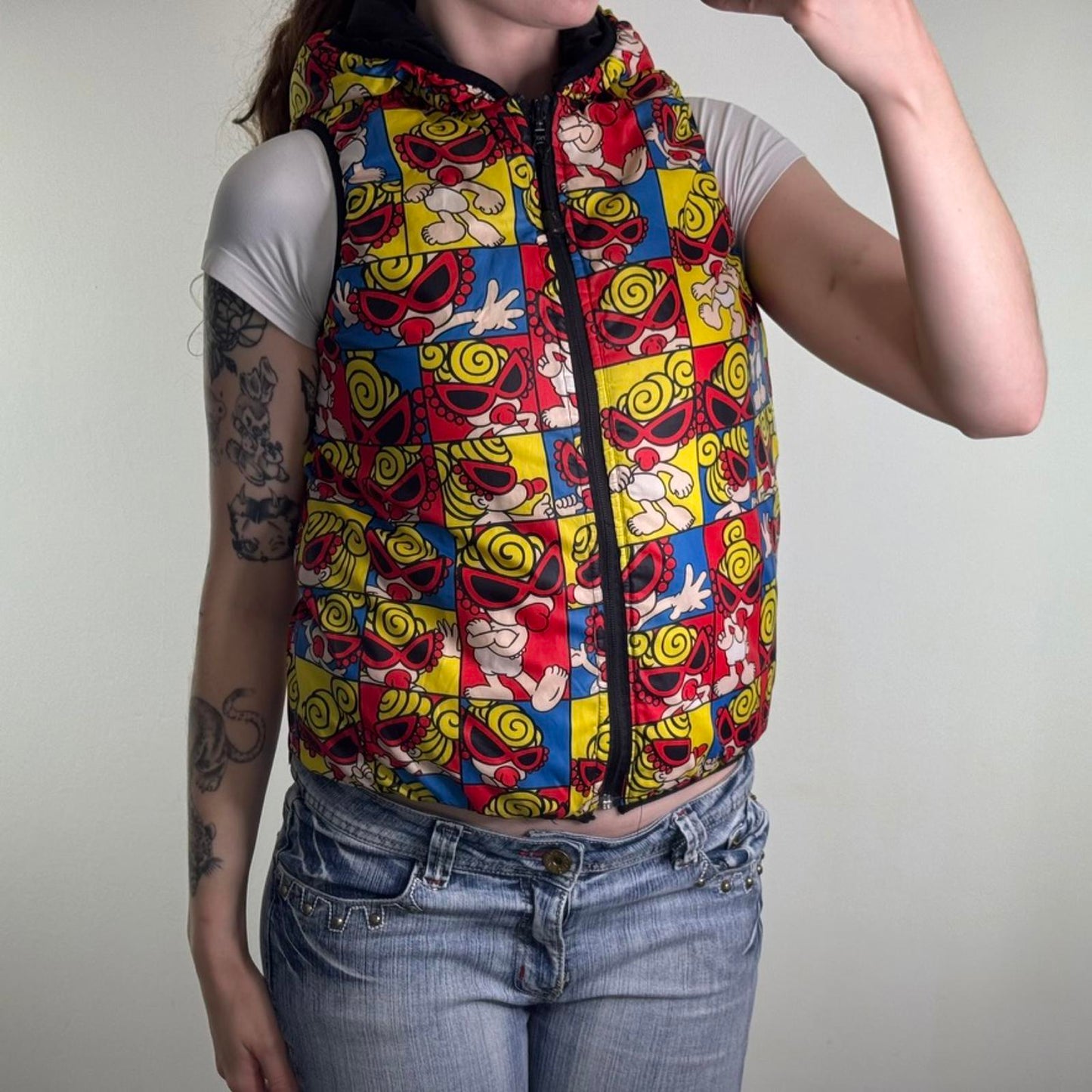 Vintage Hysteric Glamour zip up puffer jacket gilet vest bodywarmer reversible