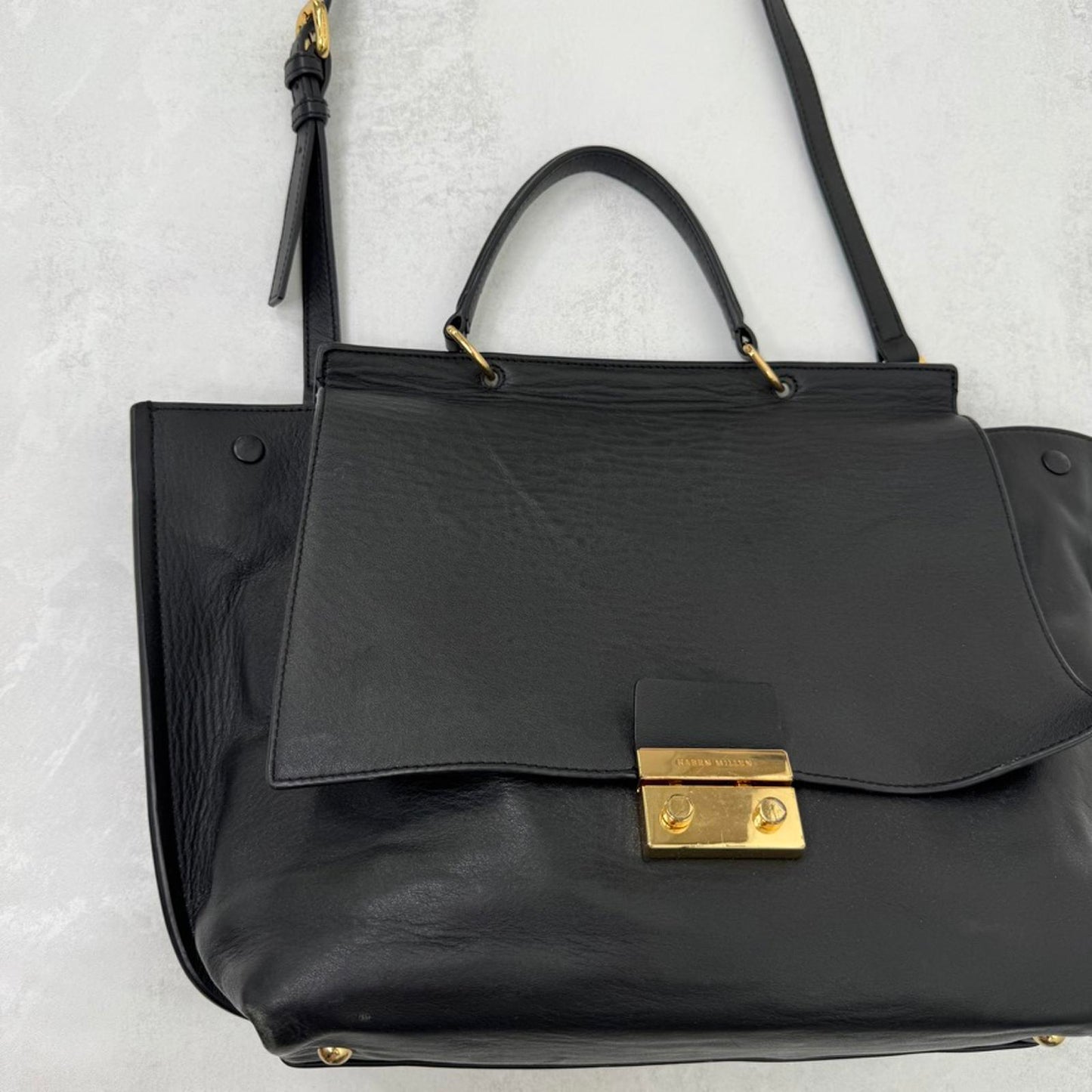 Karen Millen genuine cow leather handbag crossbody strap large work office black