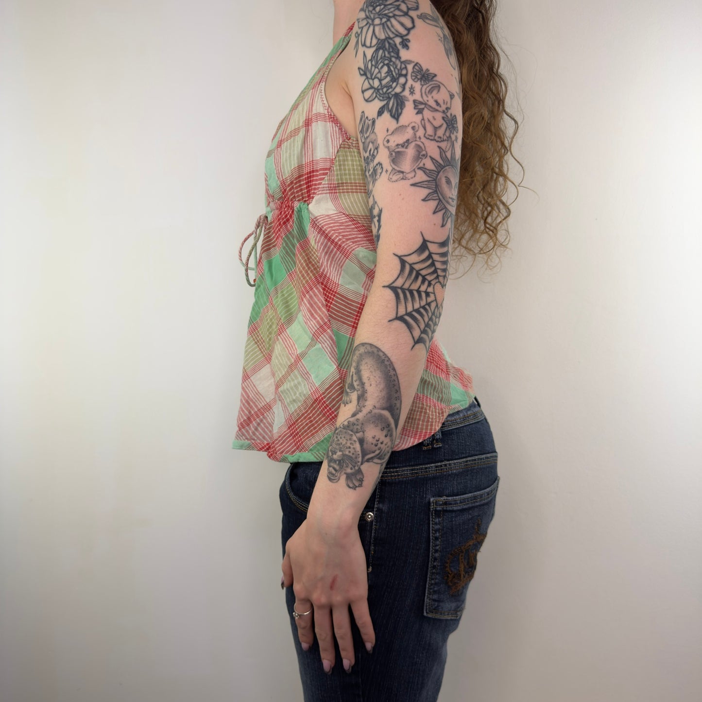 Y2K vintage tartan halter neck top