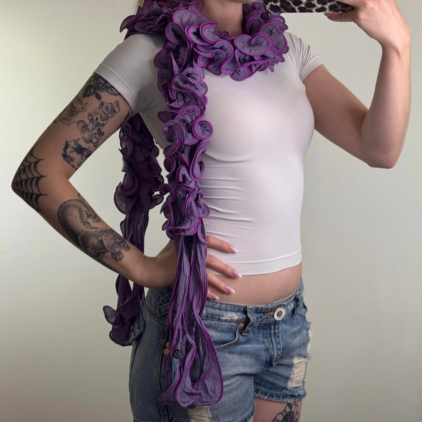 Y2K vintage 3D ruffle scarf lilac purple avant garde