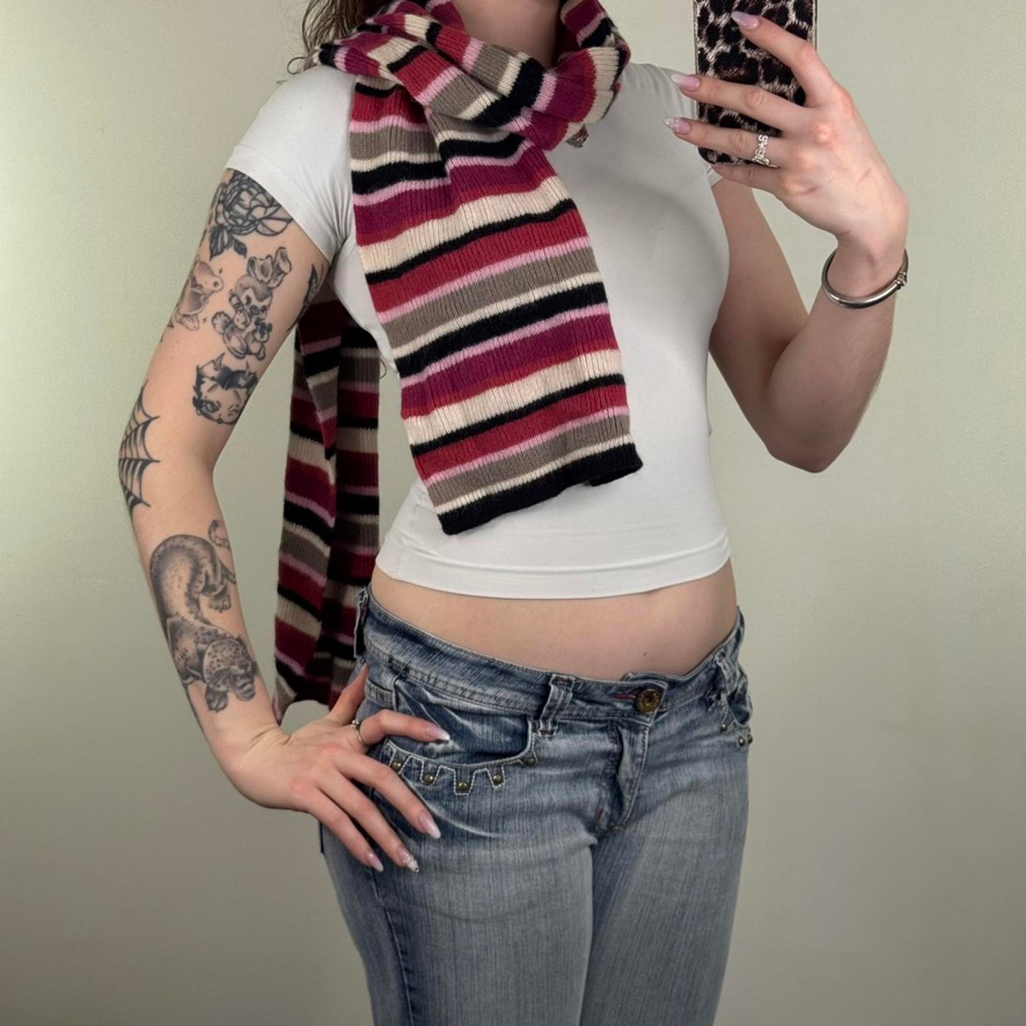 Y2K vintage Laura Ashley stripe scarf wool angora blend pink white black