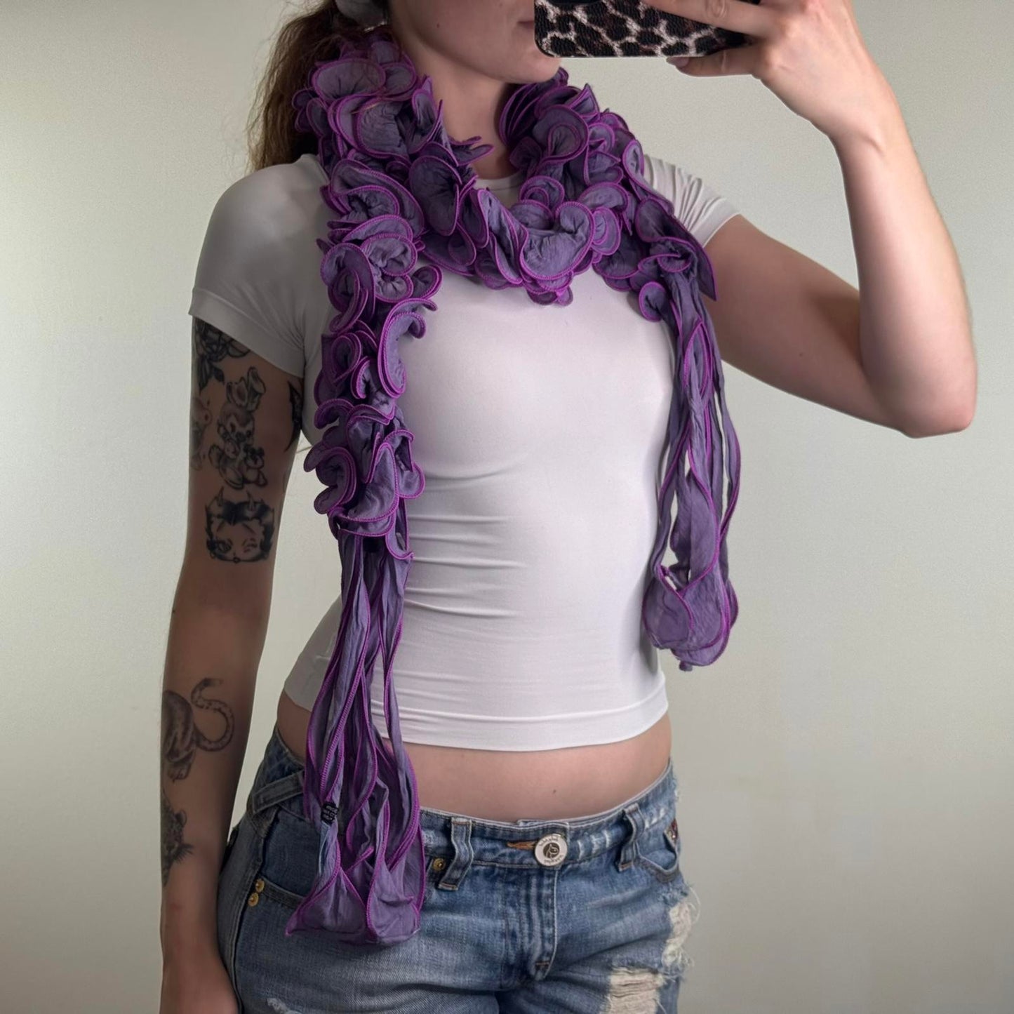 Y2K vintage 3D ruffle scarf lilac purple avant garde