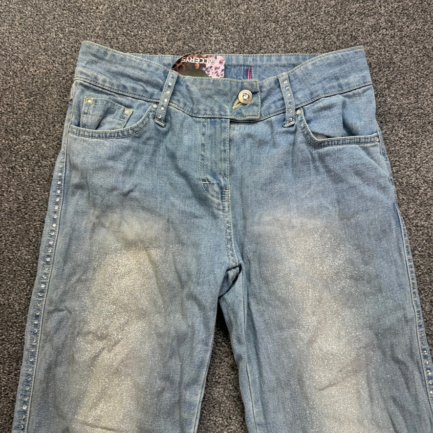 Y2K mcbling sparkly denim capri jeans