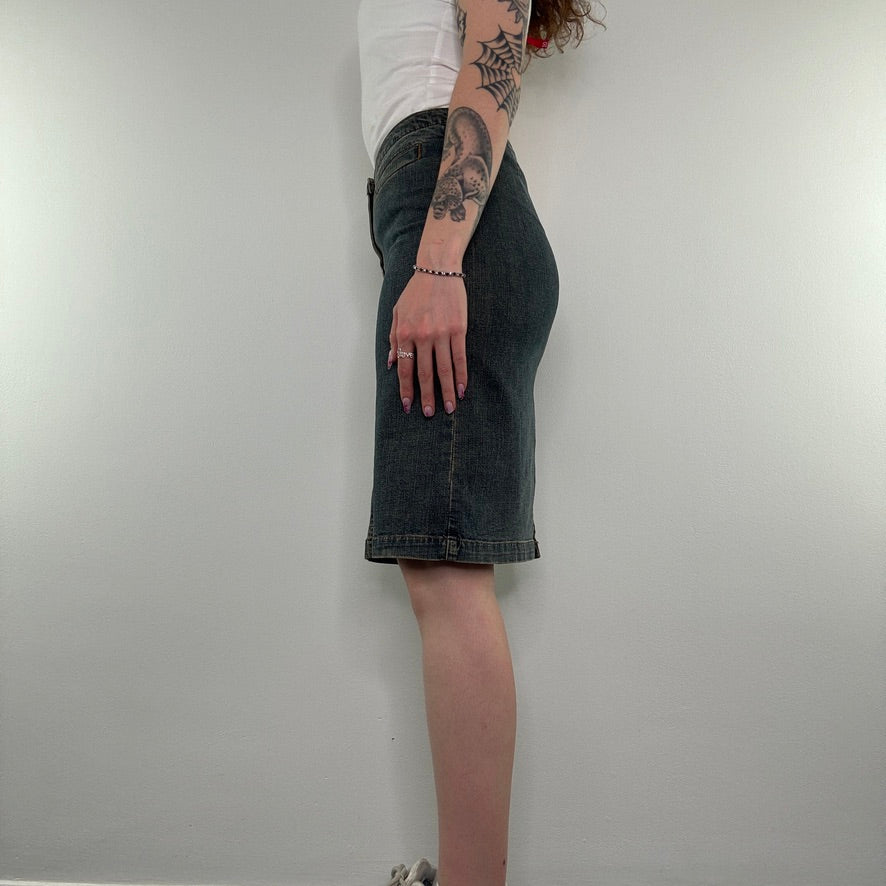 Y2K vintage stretchy faded denim archive midi skirt