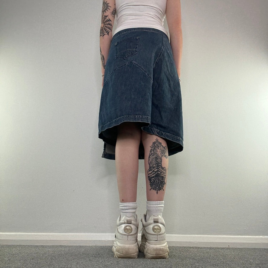 Y2K wrap around denim midi skirt