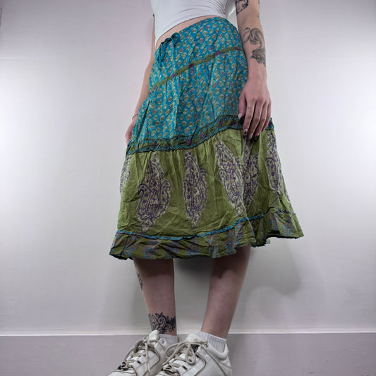 Y2K vintage paisley print silk midi skirt