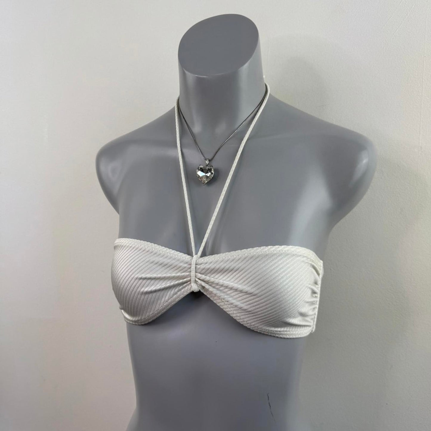 Y2K vintage halter neck mini bikini top white ruched bust ribbed no padding