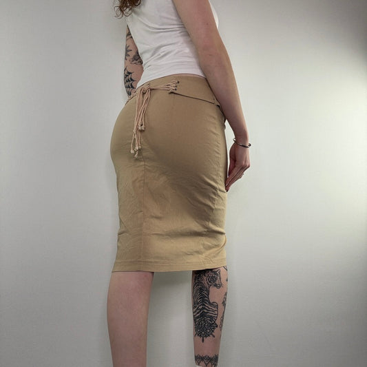 Y2K stretchy lace up belt midi skirt