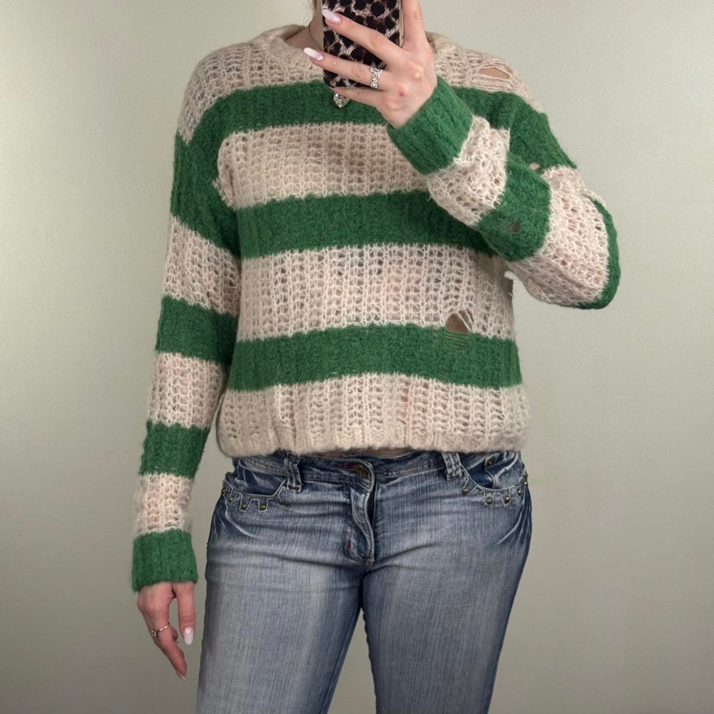 AllSaints alpaca wool blend Britt jumper chunky knit distressed stripe