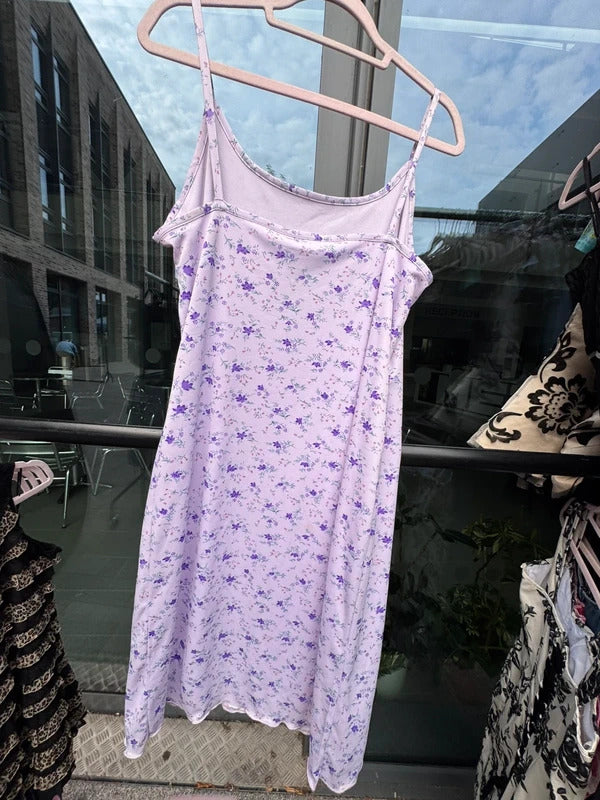 Vintage 2000s floral slinky stretchy mini dress lilac ditsy flowers