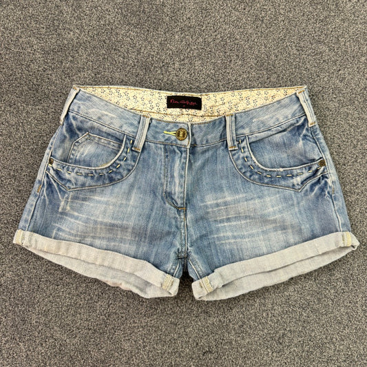 Low rise contrast stitch mini denim shorts