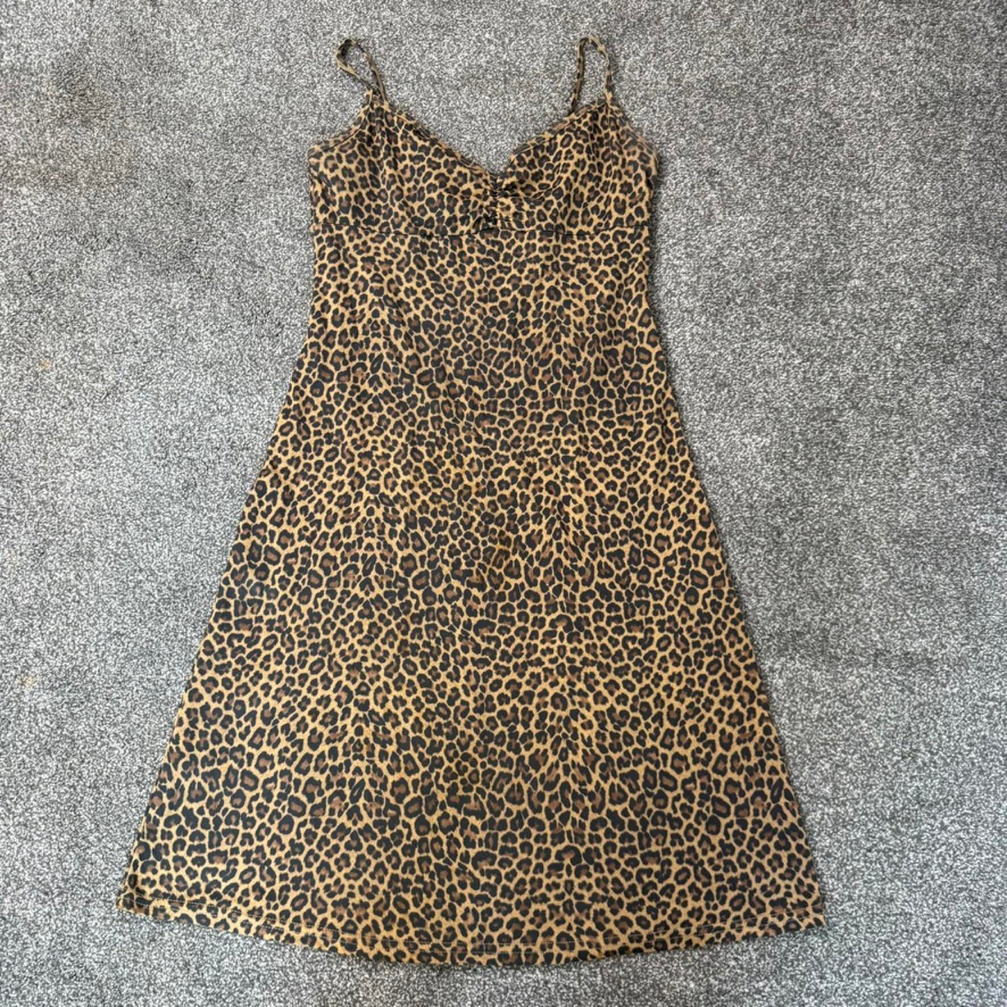 Y2K vintage thick mesh leopard print midi dress strappy v neck bust lightweight