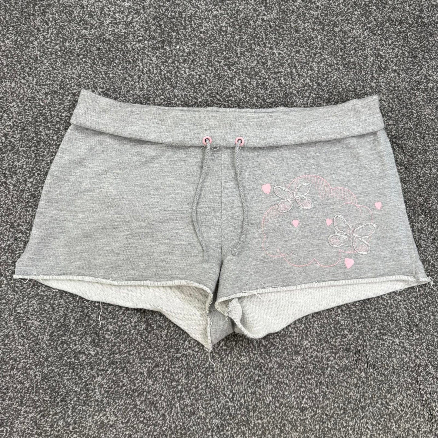 Y2K vintage low rise sporty shorts jersey mini butterfly heart grey pink stretch