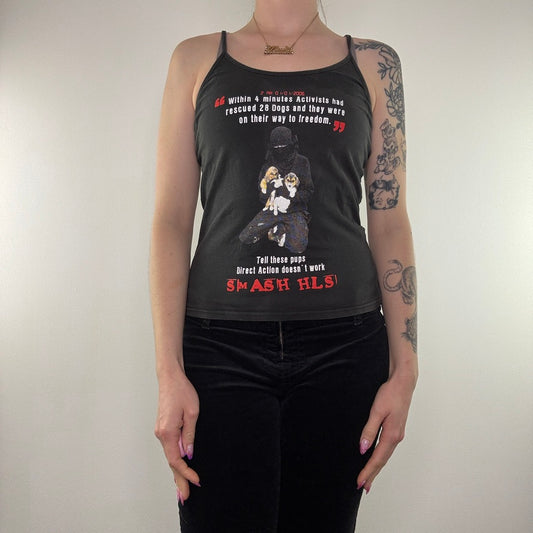 Y2K vintage cami top activist animal rights cruelty beagle graphic print