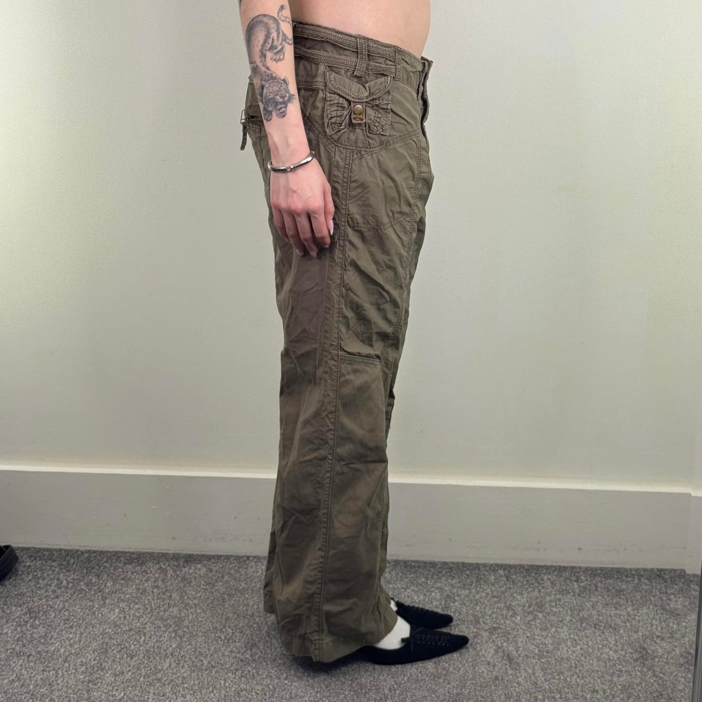 Y2K vintage low rise cargo trousers baggy utility pockets zippers wide leg