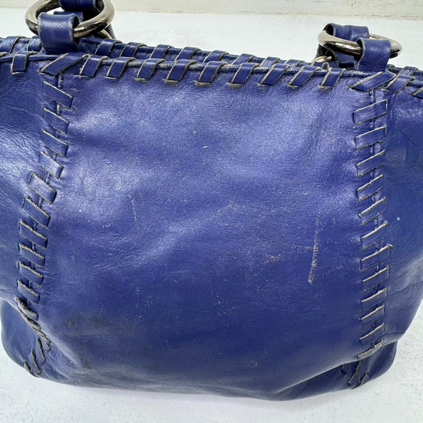 Y2K vintage genuine leather mini handbag with shoulder strap fringe woven purple