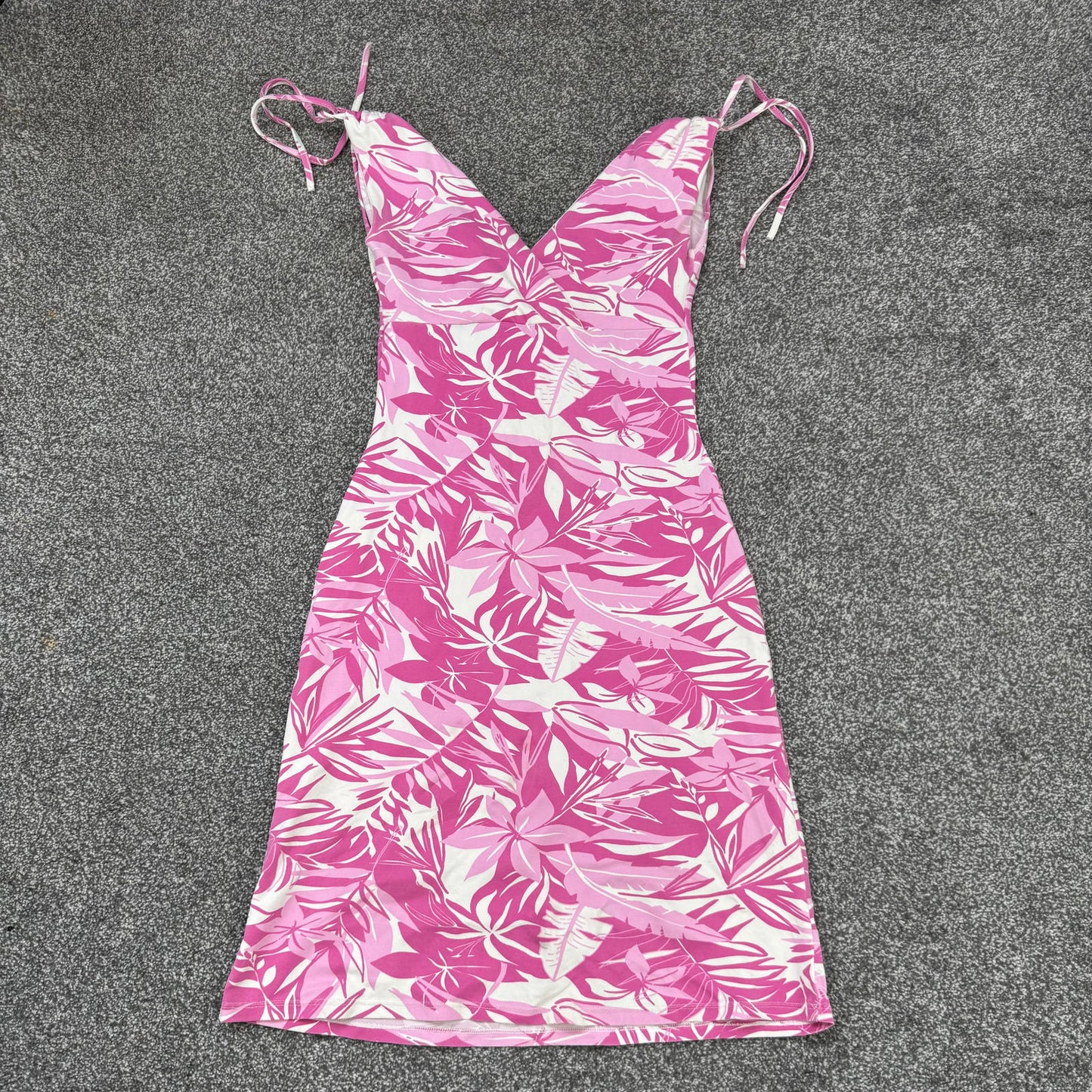 Y2K vintage Jane Norman mini dress palm tree fitted bows white pink