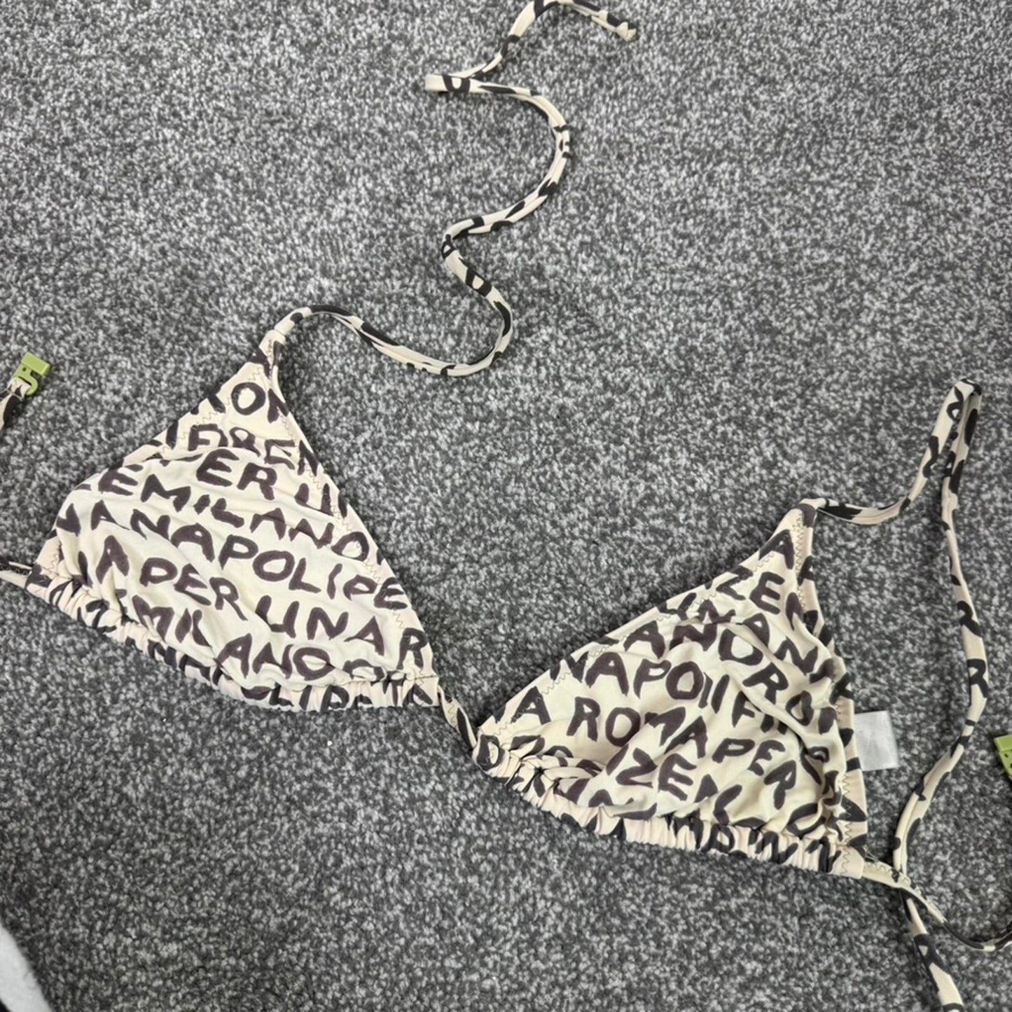 Y2K vintage text halter neck bikini top tie bow non padded