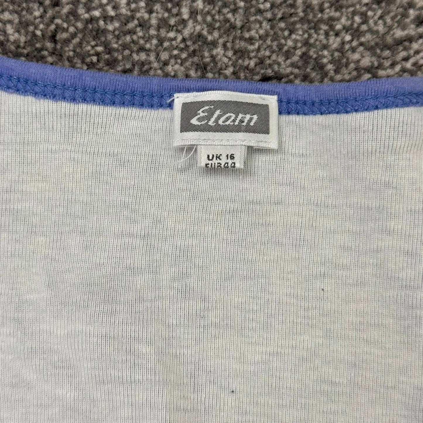 Y2K vintage Etam long sleeve top tribal floral ombre print blue white red v neck