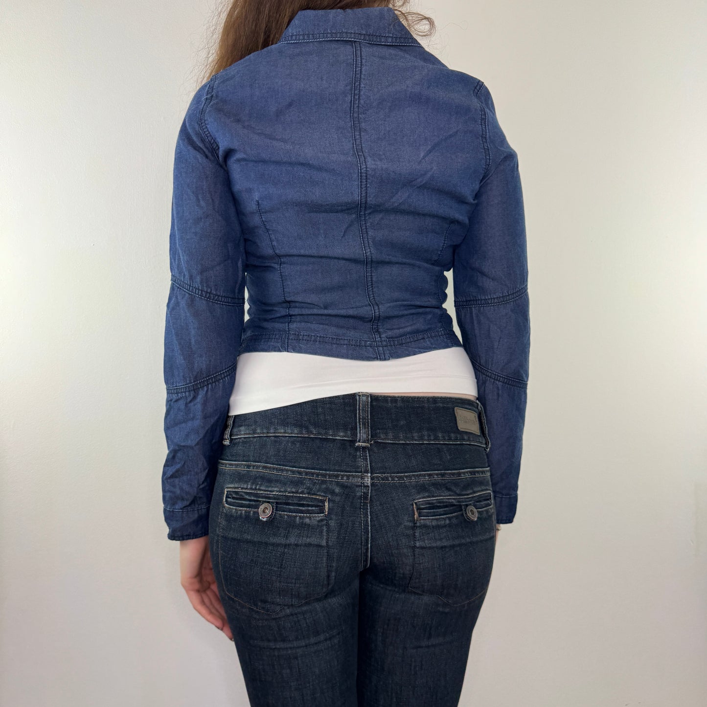 Y2K vintage denim zip up asymmetrical short jacket