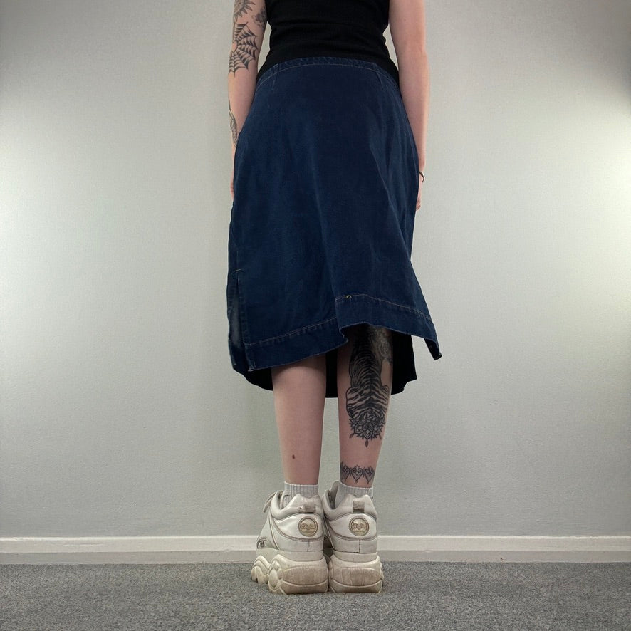 Y2K dark denim side splits midi skirt