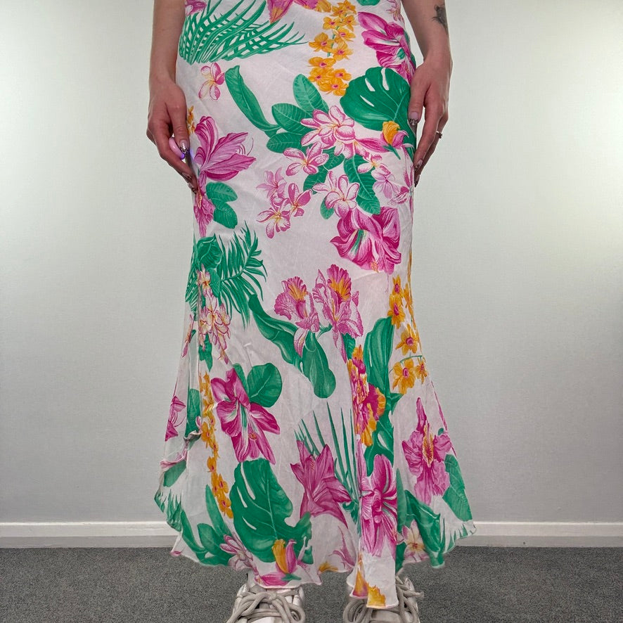 Y2K vintage floral palm tree maxi skirt