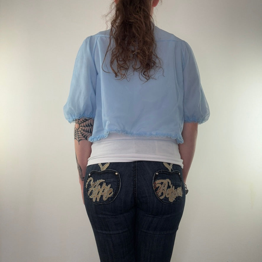 Vintage coquette cape floral embroidered frilly bow