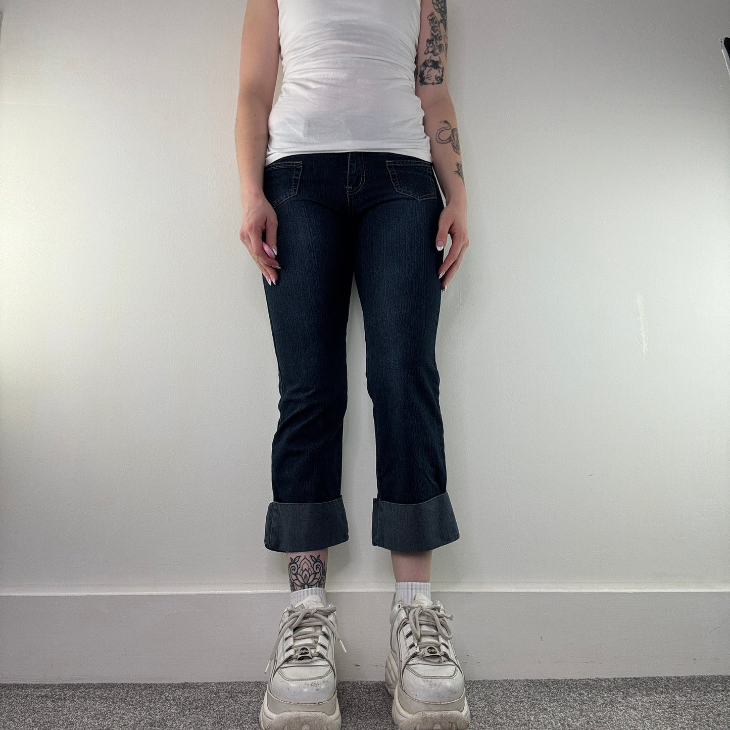 Y2K vintage dark faded stretchy denim cropped jeans