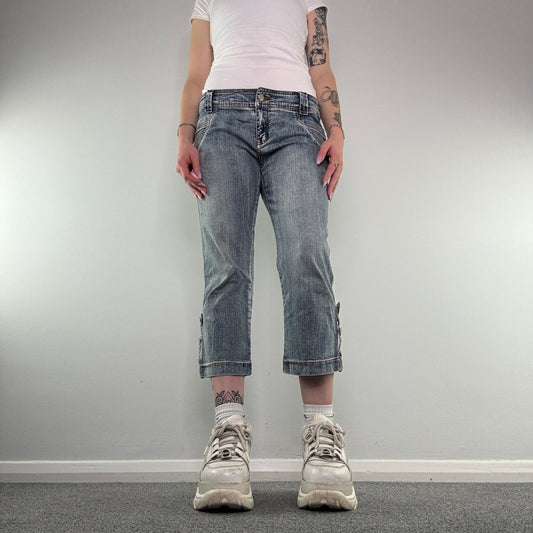 Y2K low rise faded denim capri jeans