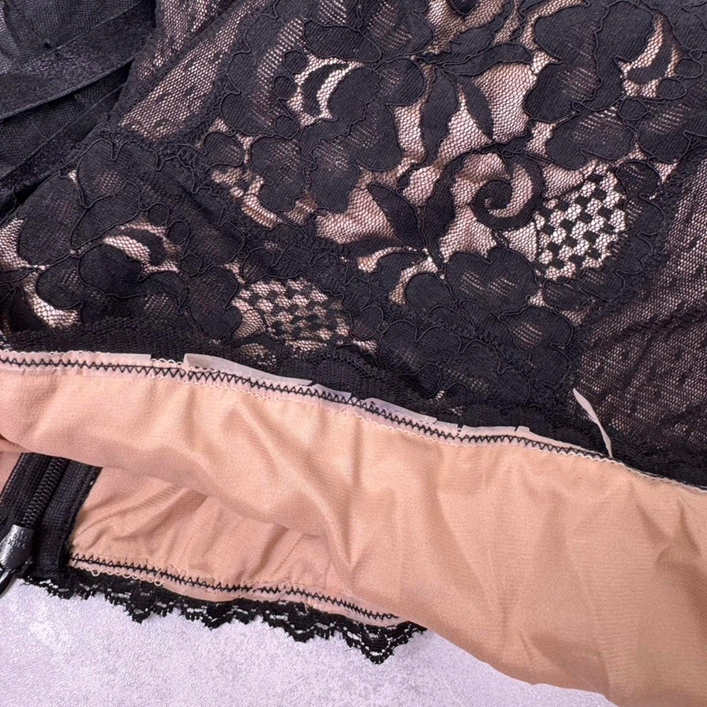 Y2K vintage La Senza babydoll dress top strapless lace trim ruffle lace up mesh