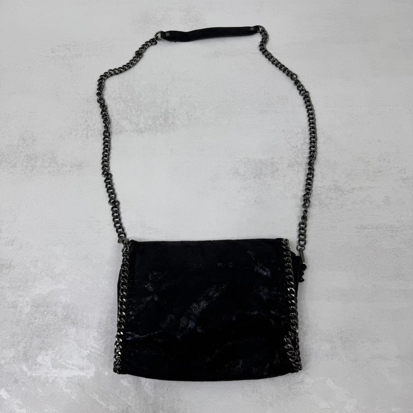 Y2K vintage chain crossbody bag faux suede black small size