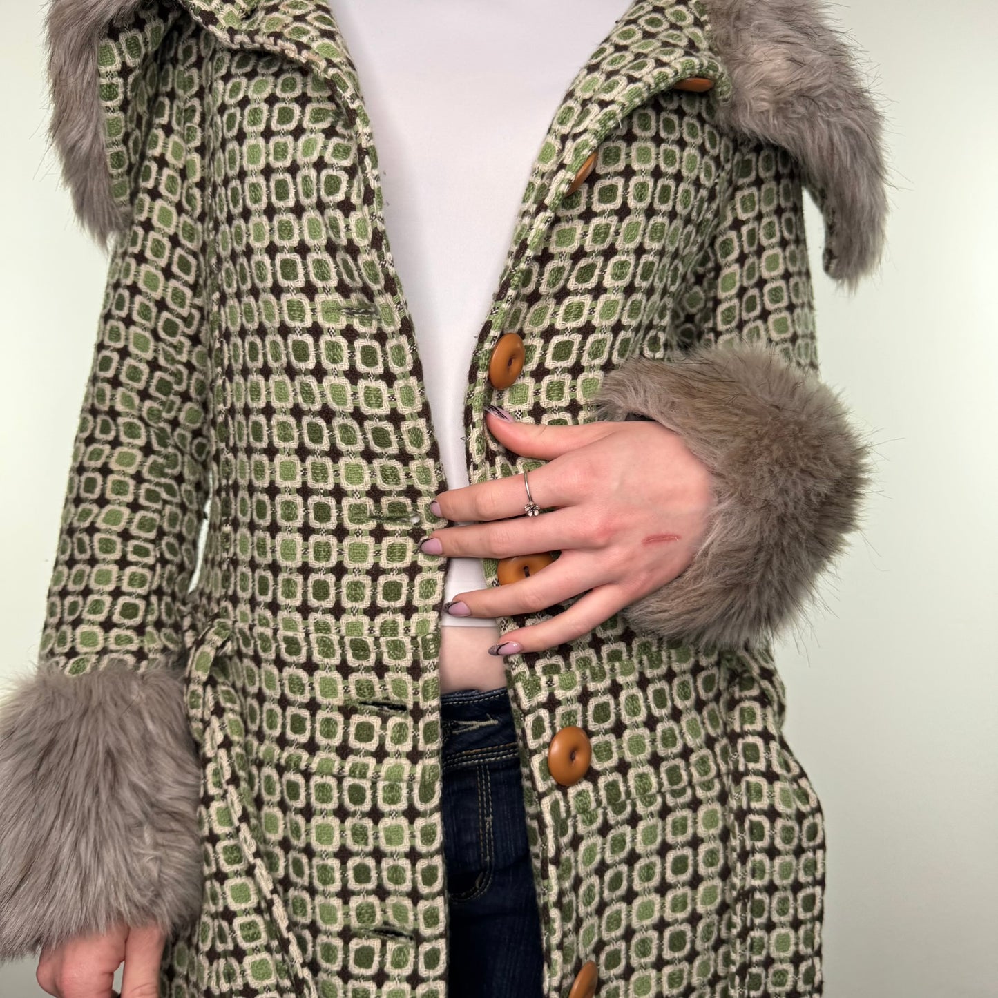 Y2K vintage 60s style wool trench jacket