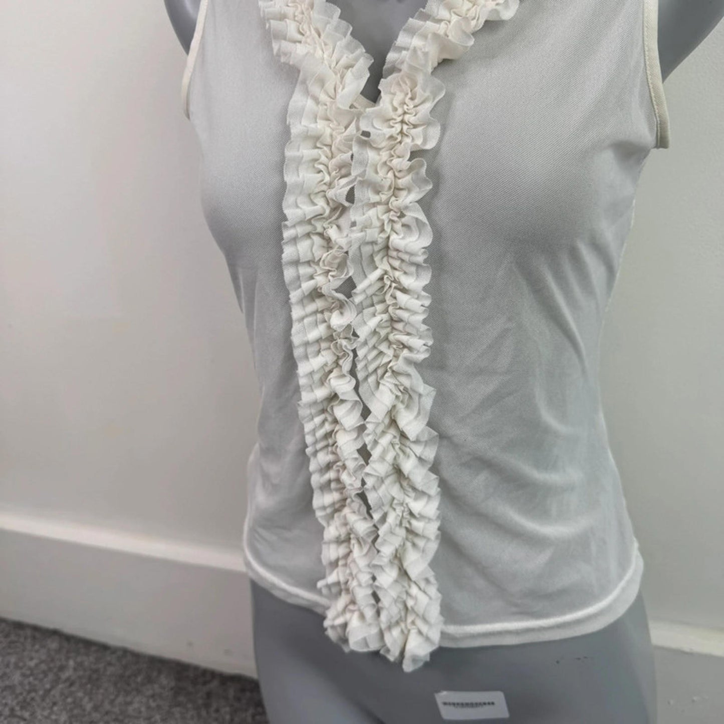 Y2K vintage lace sheer frilly tank top