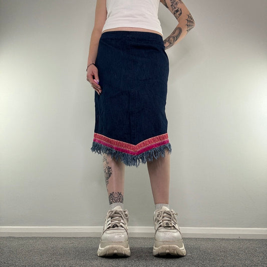 Y2K festival denim hanky hem midi skirt