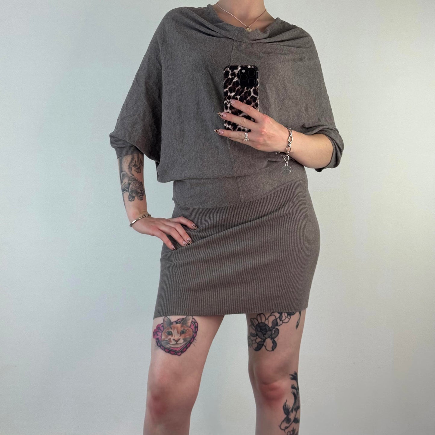 Vintage All Saints Elgar mini dress mini knit slouchy cowl neck off the shoulder