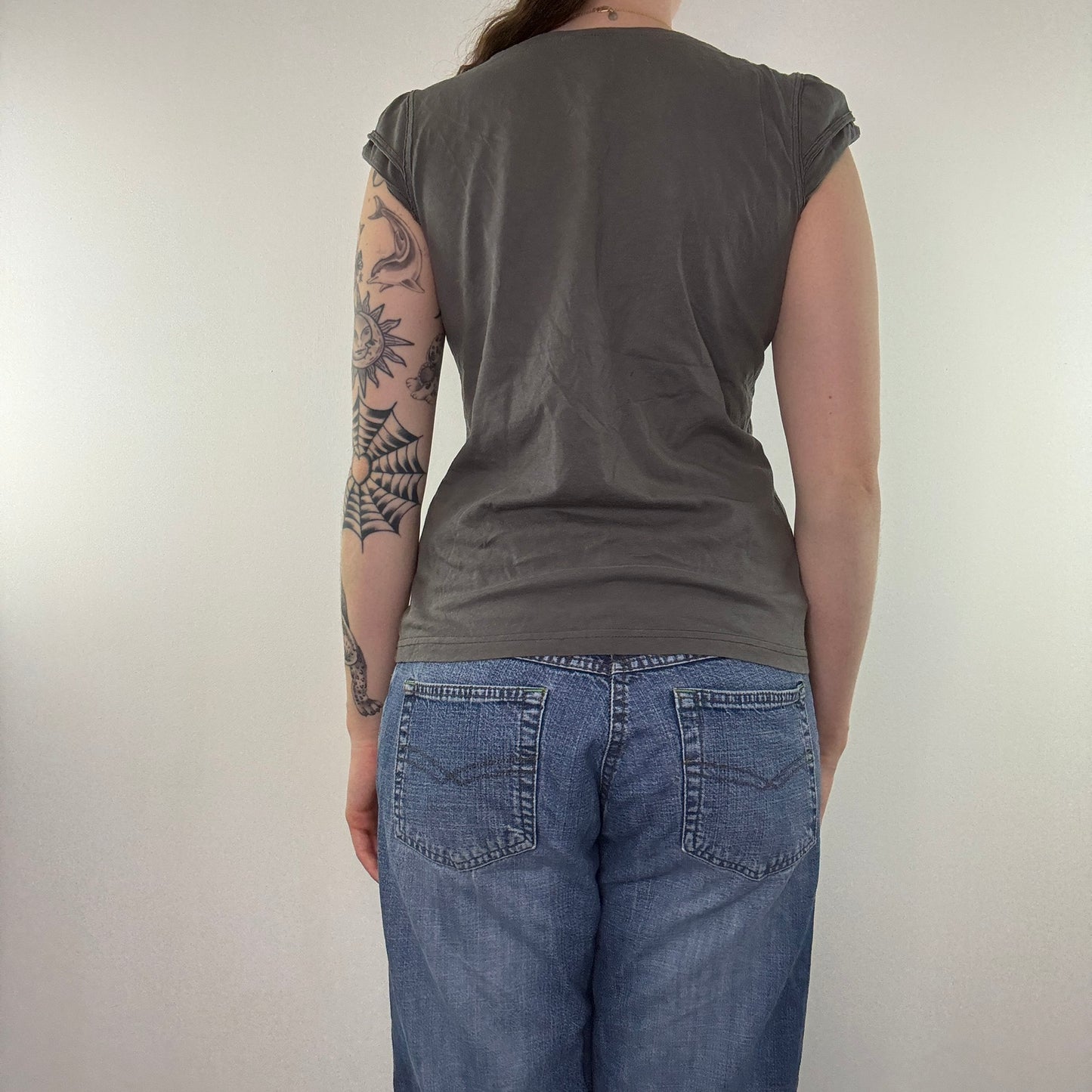 Y2K vintage grey tattoo rose studded top t shirt