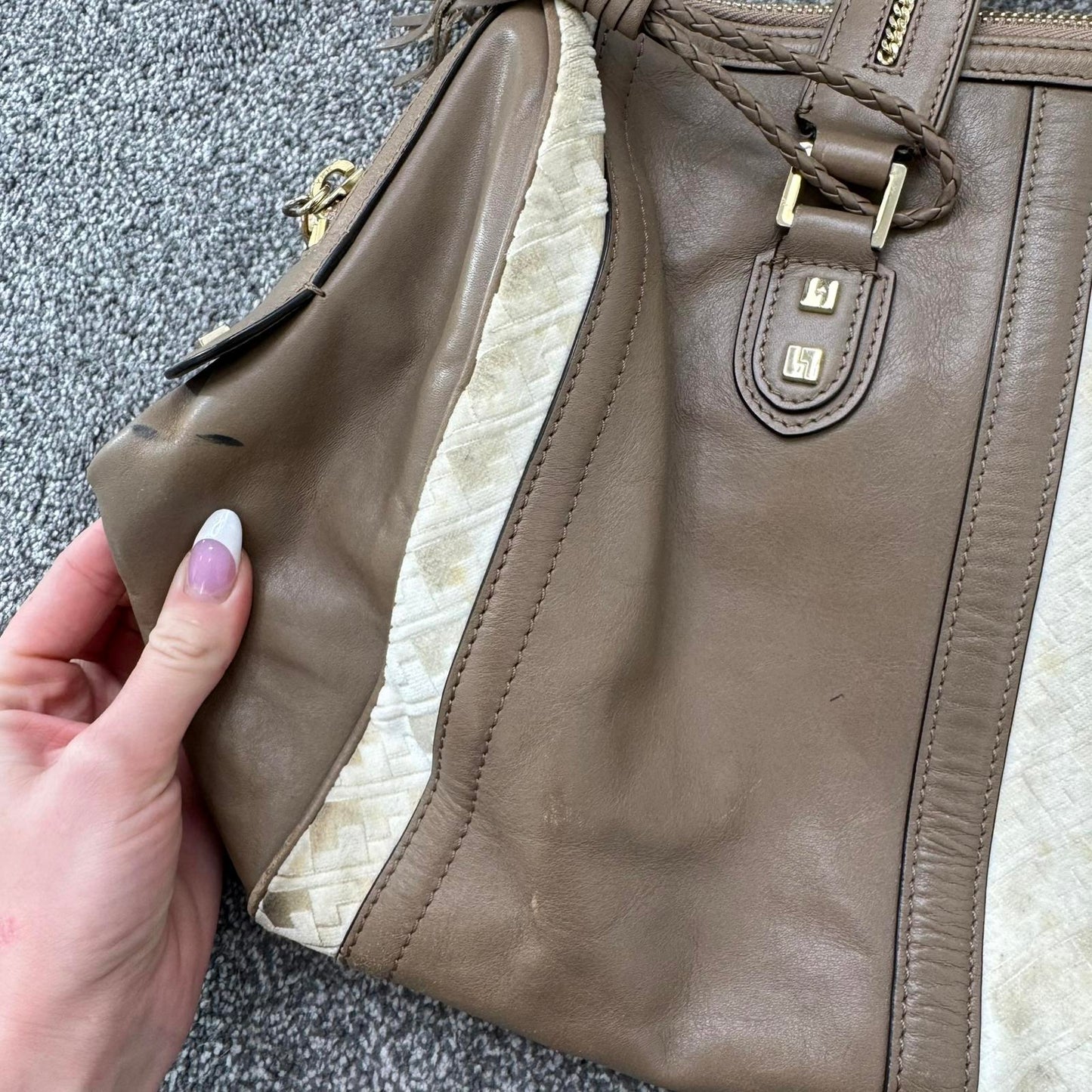 Y2K vintage L.A.M.B. Gwen Stefani large handbag genuine leather brown cream