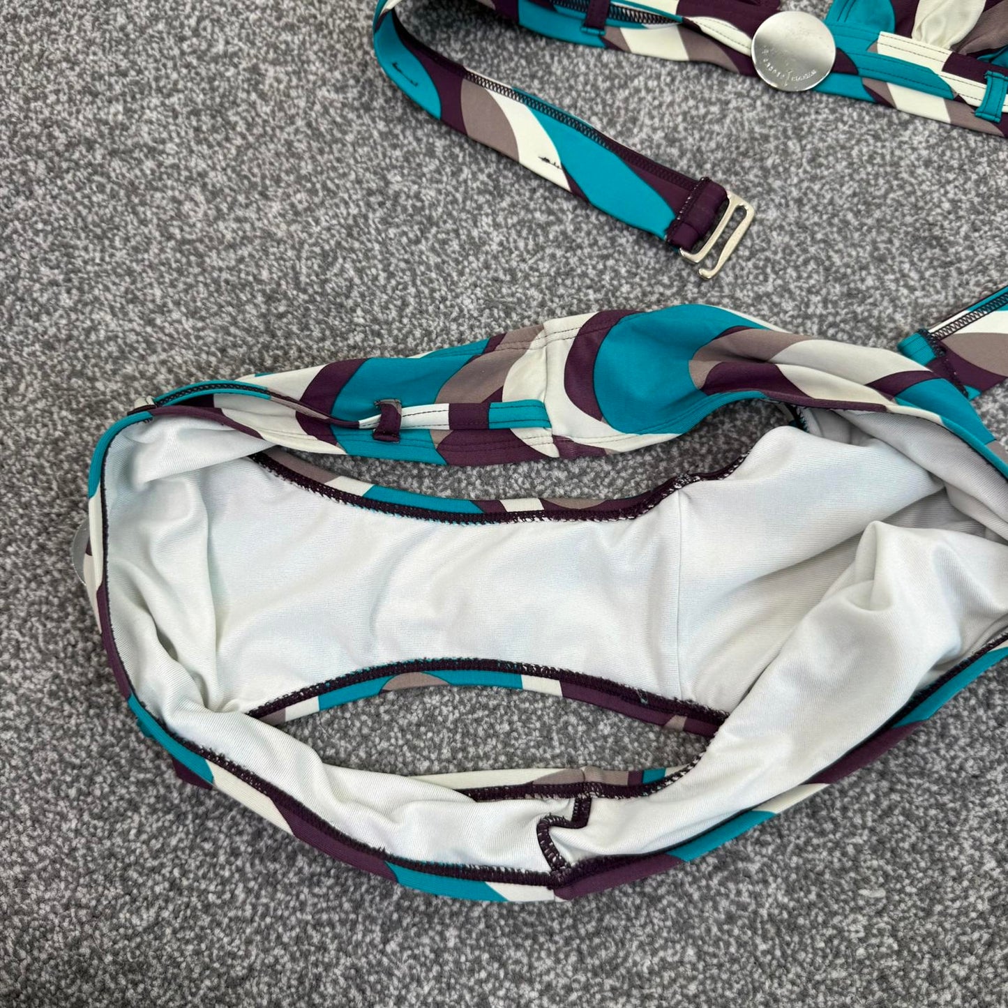 Y2K vintage swirly matching halter neck bikini set swimwear funky pattern