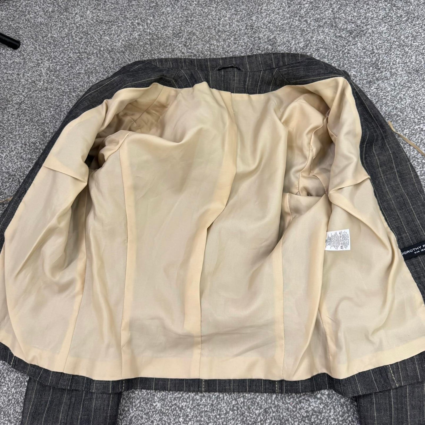 Y2K vintage pinstripe crop blazer bow open front shoulder pads tailored office