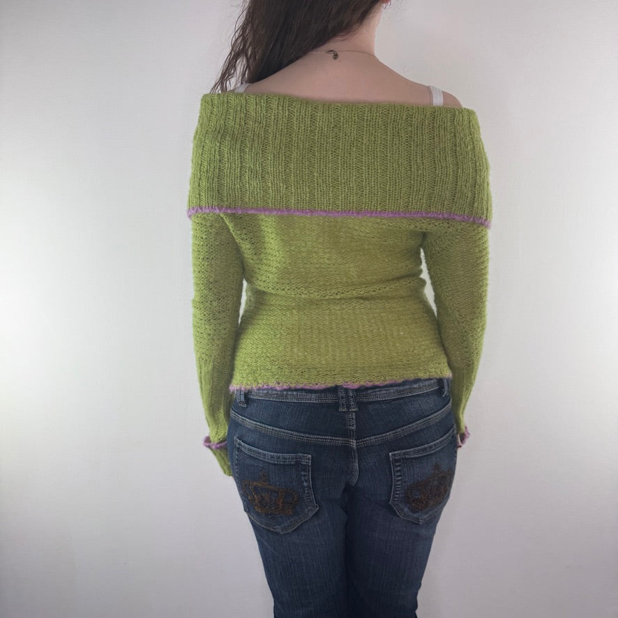 Y2K vintage off the shoulder flower knit jumper
