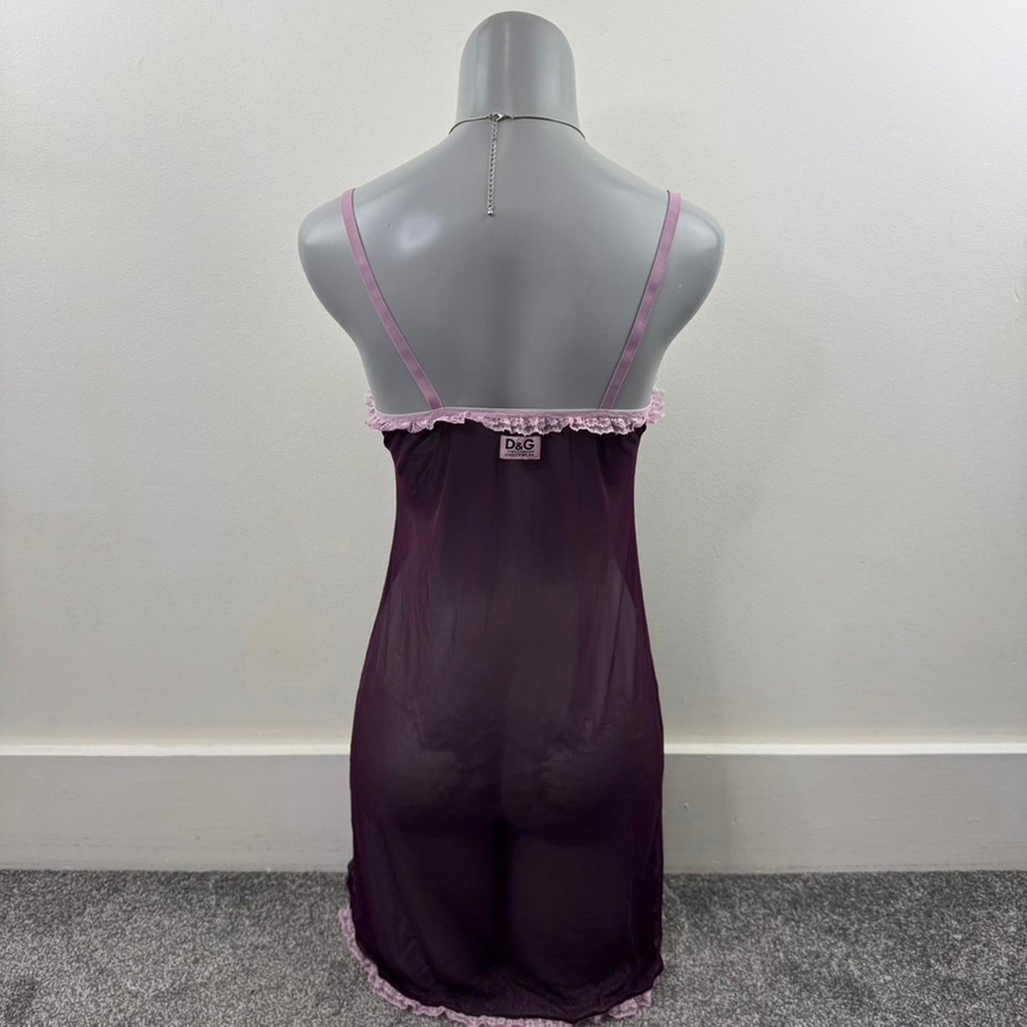 Y2K vintage Dolce & Gabbana mesh chemise night dress sheer purple frill bow