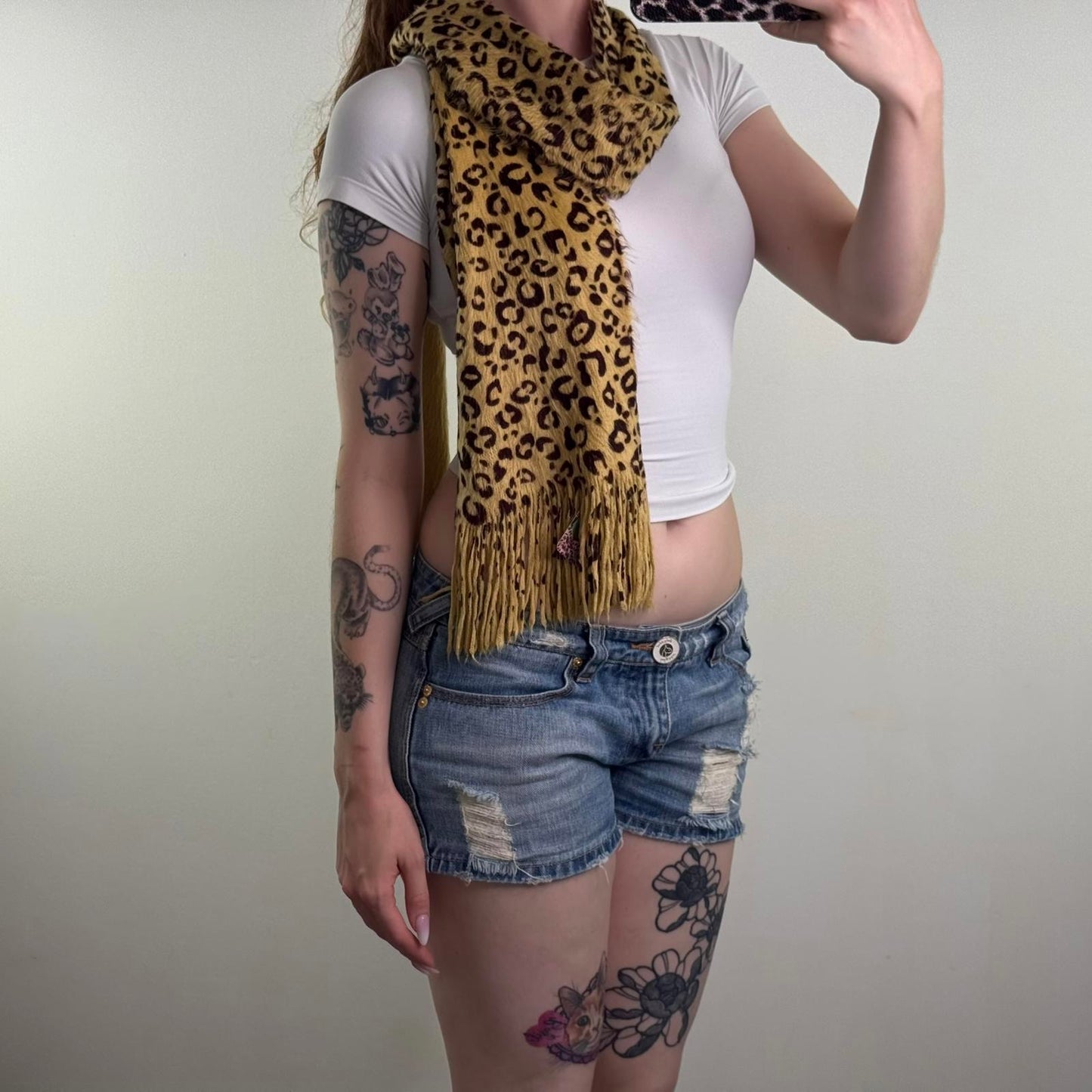 Y2K vintage Evie leopard print fluffy scarf beige brown pattern