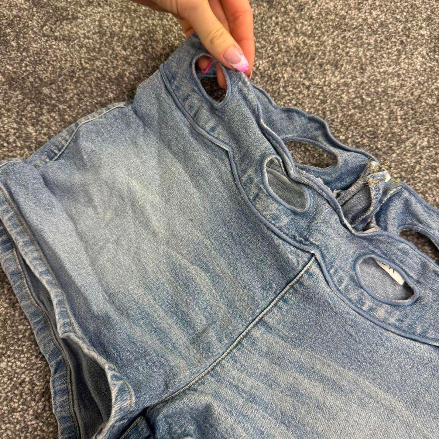 Y2K vintage stretchy denim mini shorts cut out mid rise