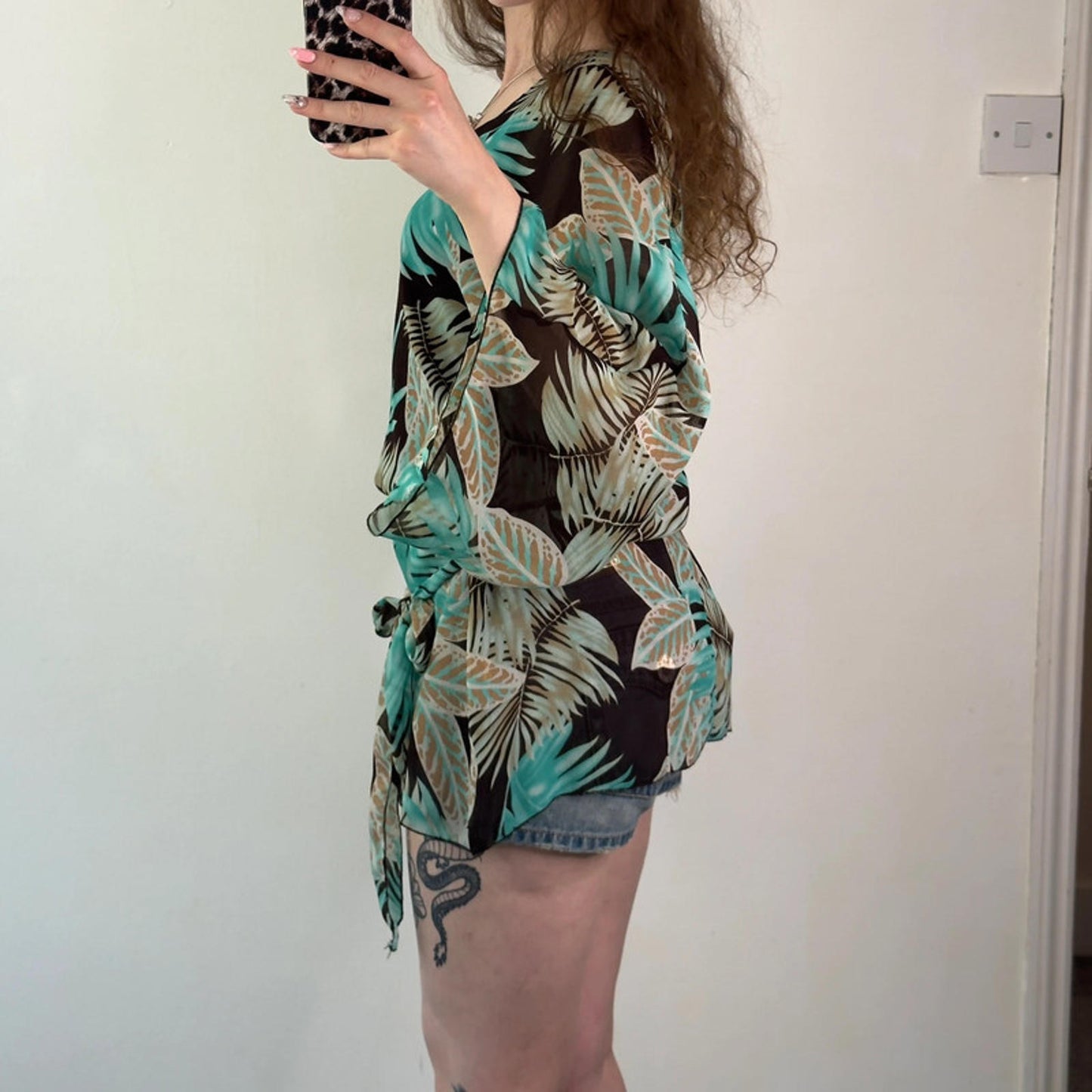Y2k vintage flowy one shoulder summer long top palm tree summer flare sleeve