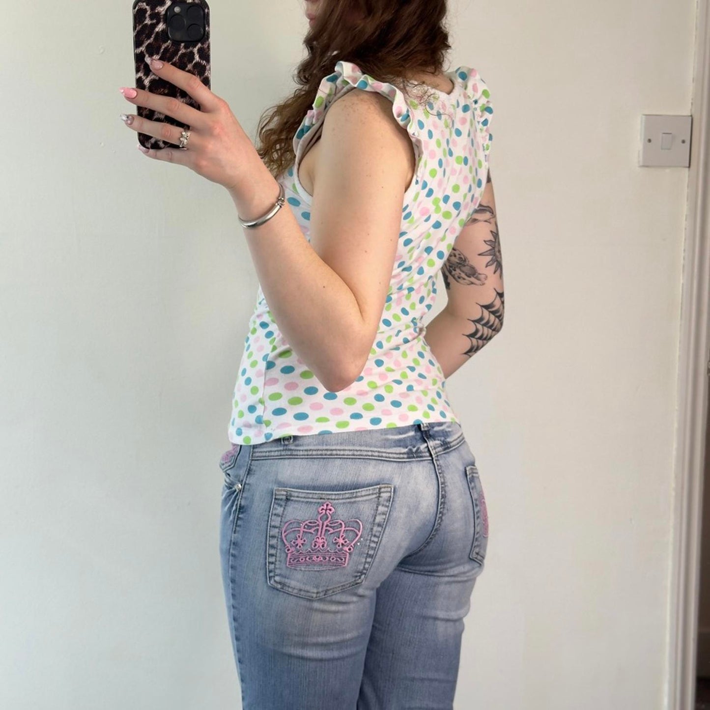 Y2K vintage Animal polka dot spotty frill tank top