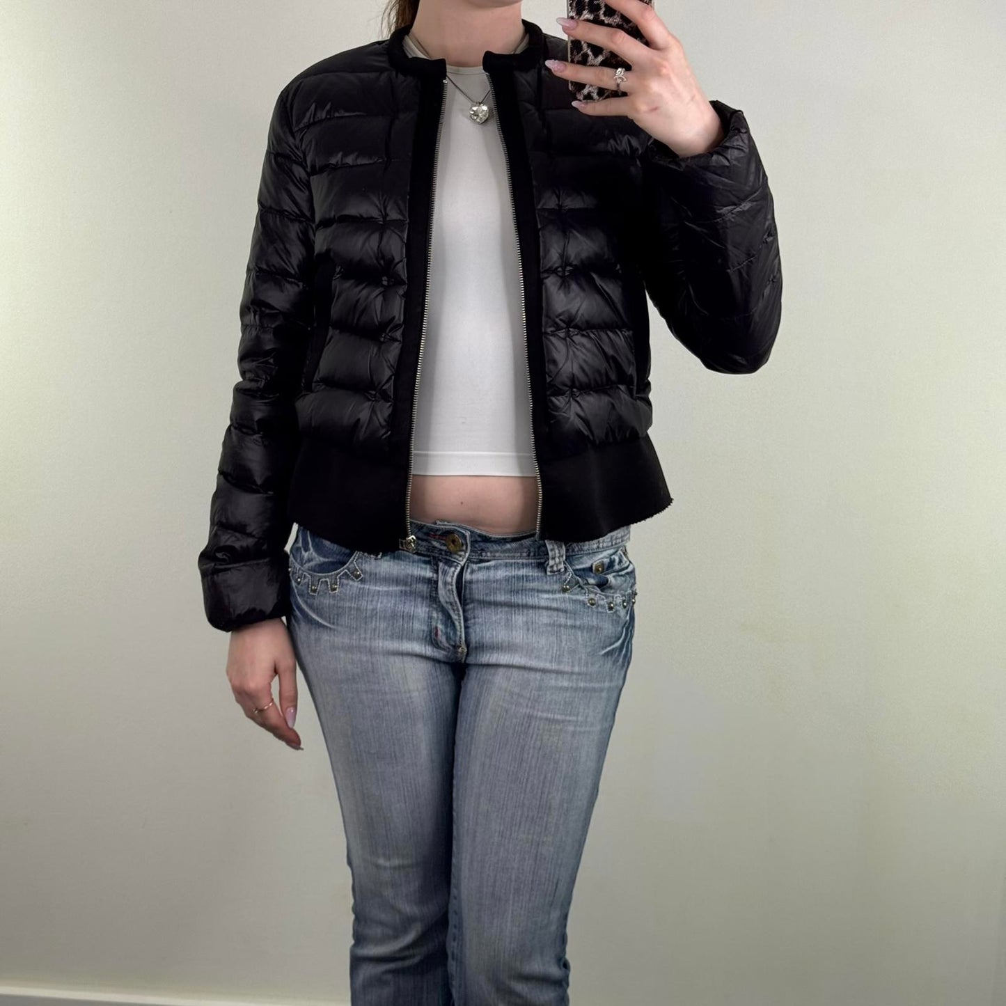 maje puffer jacket coat padded zip up round neckline quilted feather down