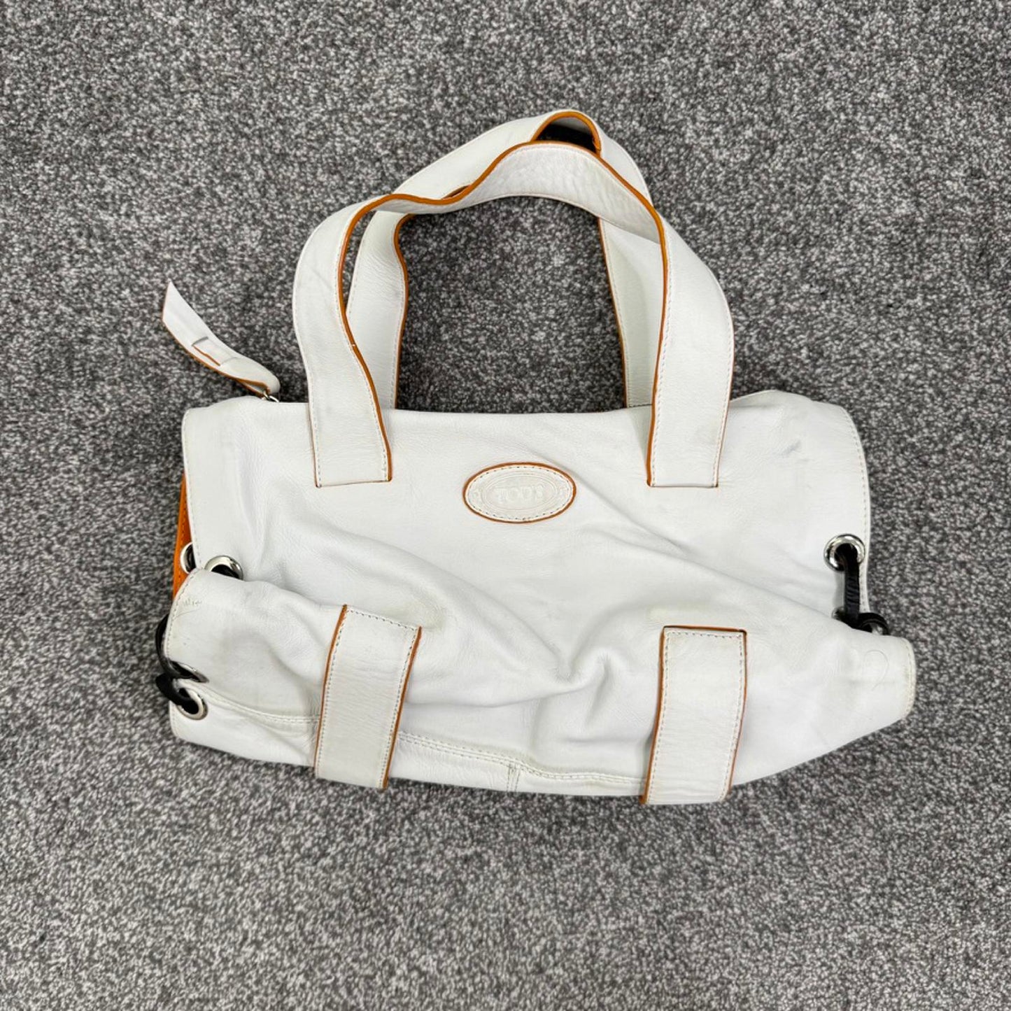 Y2K vintage Tod's genuine leather small shoulder bag lace up sides white orange
